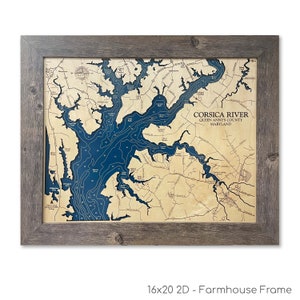 Mappa del fiume Corsica, mappa della baia di Chesapeake, mappa del fiume Chester, mappa del fiume, mappa del fiume personalizzata, mappa in legno 3D, decorazioni nautiche, decorazioni fluviali, regalo fluviale