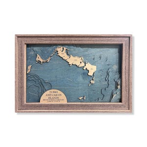 Carte des îles Turks et Caicos, carte Wood Island, carte 3D des îles Turks et Caicos, carte des Caraïbes, carte 3D, carte 3D en bois, cadeau maison de plage, cadeau d'anniversaire