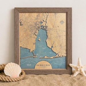 Mobile Bay Map, Alabama Coast Map, Custom Wood Map, 3D Wood Map, Custom Coast Map, Custom New York Map, Travel Gift, Beach House Gift