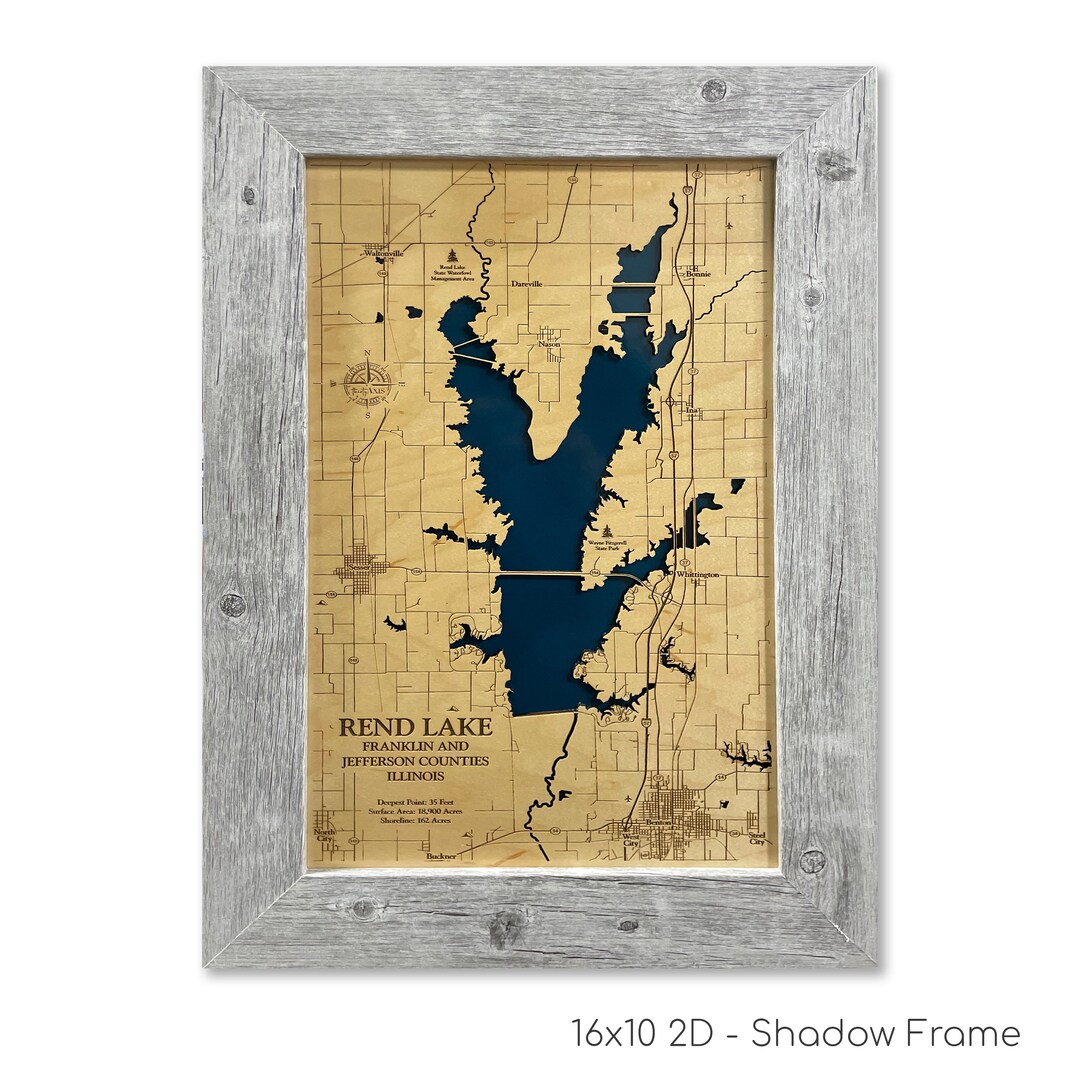 Rend Lake, Rend Lake Map, Illinois Map, Wood Lake Map, Custom Lake Sign
