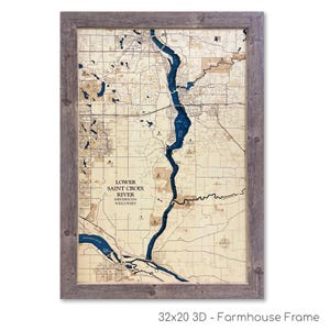 St. Croix River Map, Custom Wood Map, 3D Wall Art, Contour Map Lake House Decor, Lake Map, Depth Map, Lake Gift, Lake House, Lake Art