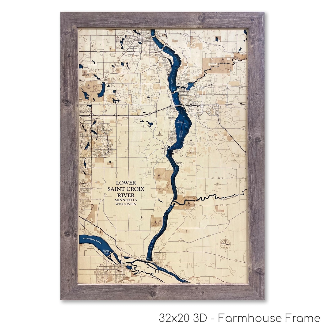 St. Croix River Map, Custom Wood Map, 3D Wall Art, Contour Map Lake House Decor, Lake Map, Depth Map, Lake Gift, Lake House, Lake Art