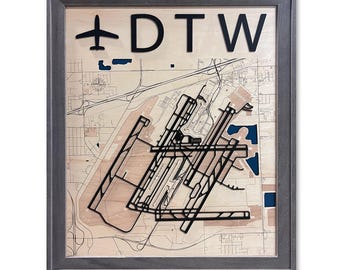 Detroit Airport Map, 3D Airport Map, DTW Map, DTW, Custom Airport Map, 3D Maps, Custom Map, Pilot Gift, Flight Crew Gift, Custom Map Gift