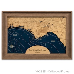 Kaart vergeten kust - aangepaste houten kaart - kunst Florida - kaart Panhandle - contourkaart - decor strandhuis - 3D-kaart - kaart Florida - kaart diepte