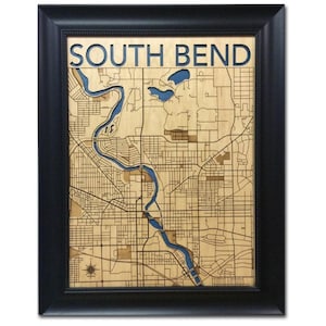 South Bend Wood Map: Handcrafted 3D City Wall Art image 1