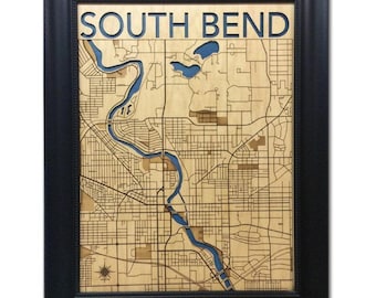 South Bend Wood Map: Handcrafted 3D City Wall Art