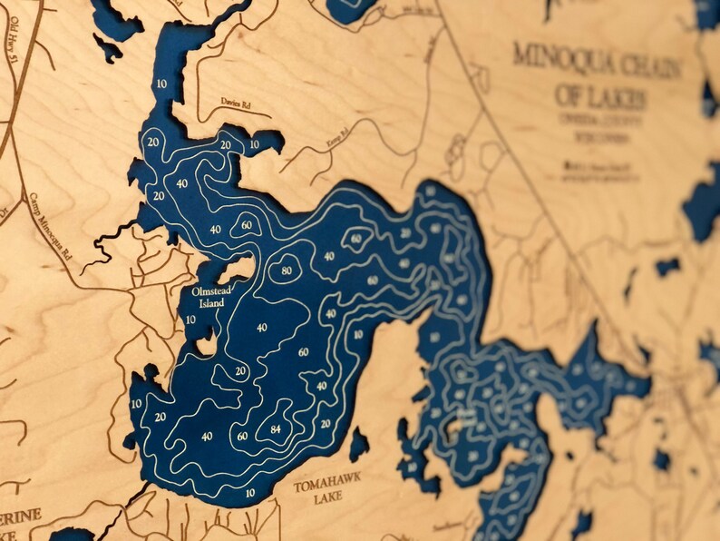 Minocqua Chain of Lakes Map Minocqua Lake Map 3D Lake Map Etsy