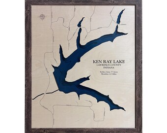 Ken Ray Lake Map, Lake House Gift, 3D Lake Map, Wood Lake Sign, Lake Sign, Lake House Decor, Lake Art, Lake House Gift, Housewarming Gift