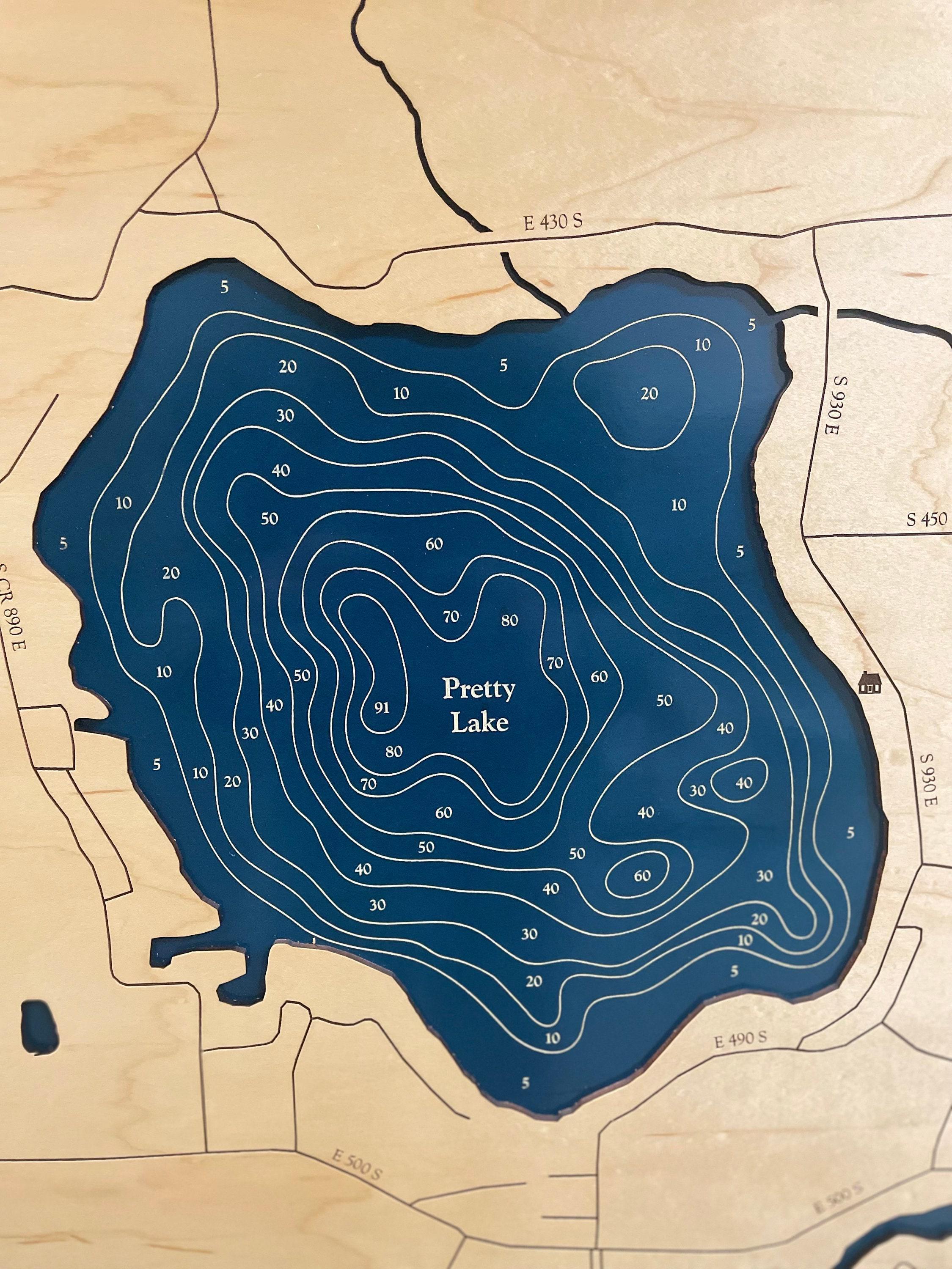 Pretty Water Map Pretty Lake Map, Custom Wood Map, Custom Lake Art, 3D Art, Contour Map ...