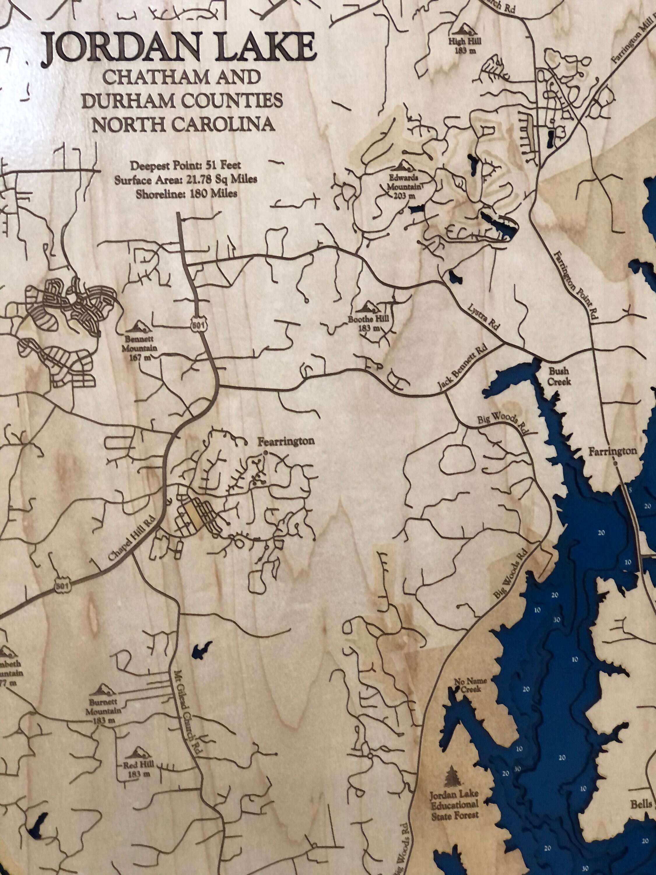 Jordan Lake Map Custom Wood Map Custom Lake Art 3D Wall Etsy