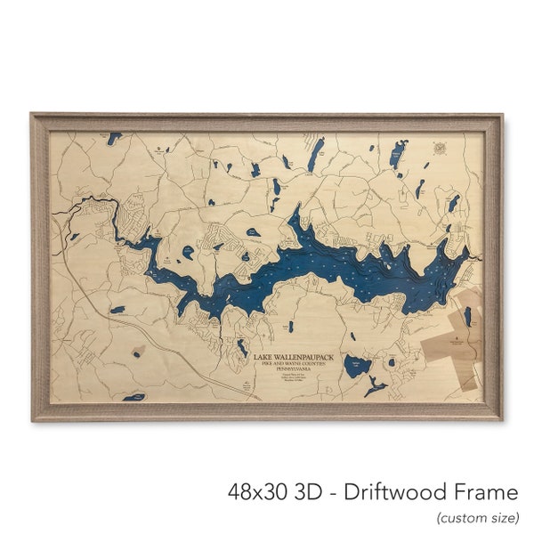 Lake Wallenpaupack, Custom Wood Map, 3D Wall Art, Contour Map Lake House Decor, Lake Map, Depth Map, Lake Gift, Lake House, Lake Art