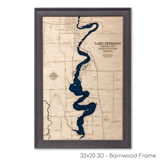 Lake Freeman Indiana Map Lake Freeman Custom Wood Map Art 3D Wall Art Contour | Etsy