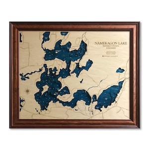 Namekagon Lake Wisconsin - Custom Wood Map -  Art - 3D Wall Art - Contour Map - Lake House Decor - Lake Map - Depth Map - Wood Map - Gift