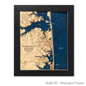 Mapa da Praia de Bethany, Enseada do Rio Indiano, Mapa de Madeira Personalizado, Arte de Parede 3D, Mapa de Contorno, Decoração de Casa de Praia, Mapa da Ilha, Mapa Topográfico, Mapa de Profundidade