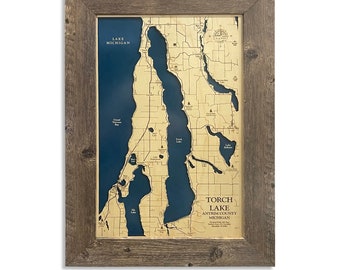 Torch Lake Map, Torch Lake, Custom Lake Map, Wood Lake Map, 3D Wall Art, Contour Map, Lake House Decor, Lake Map, Depth Map, Lake Art