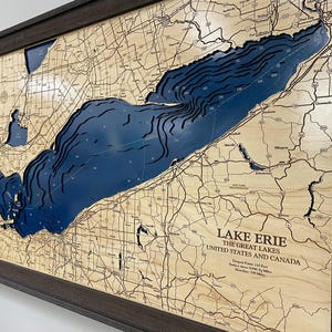 Lake Erie Dimensional Wood Carved Depth Contour Map - Customize With Your Home InformationRelief Map - Wood Art - Lake Gifts - Wood Gifts - image 4