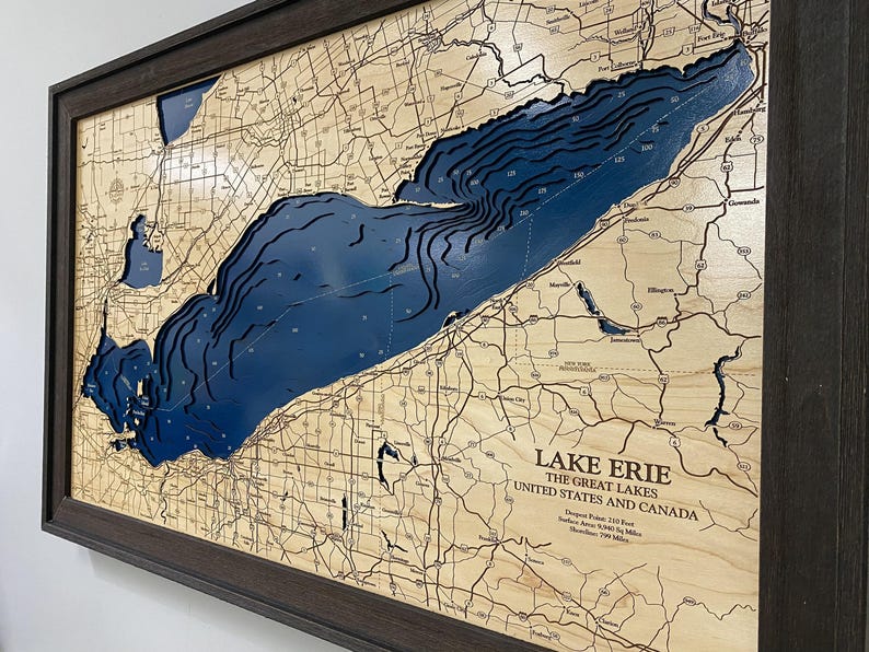 Lake Erie Dimensional Wood Carved Depth Contour Map - Customize With Your Home InformationRelief Map - Wood Art - Lake Gifts - Wood Gifts - image 4