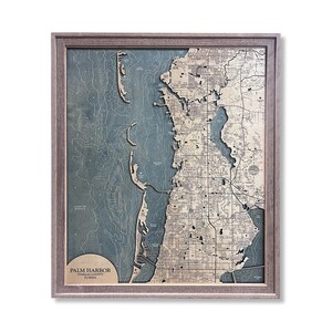 Palm Harbor-kaart, Clearwater-kaart, kaart Florida, aangepaste houten kaart, aangepaste kustkaart, houten kaart Florida, decor strandhuis, strandbord