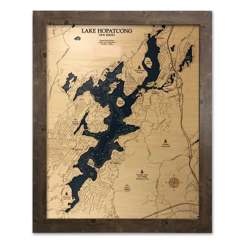 Hopatcong Lake Custom Wood Map New Jersey Map 3D Wall Etsy