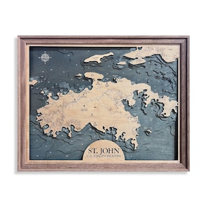 St John Map, USVI Map, St Thomas Map, 3D Wall Art, USVI, Island, Contour Map, Beach House Decor, Island Map, Topographical Map, Depth Map