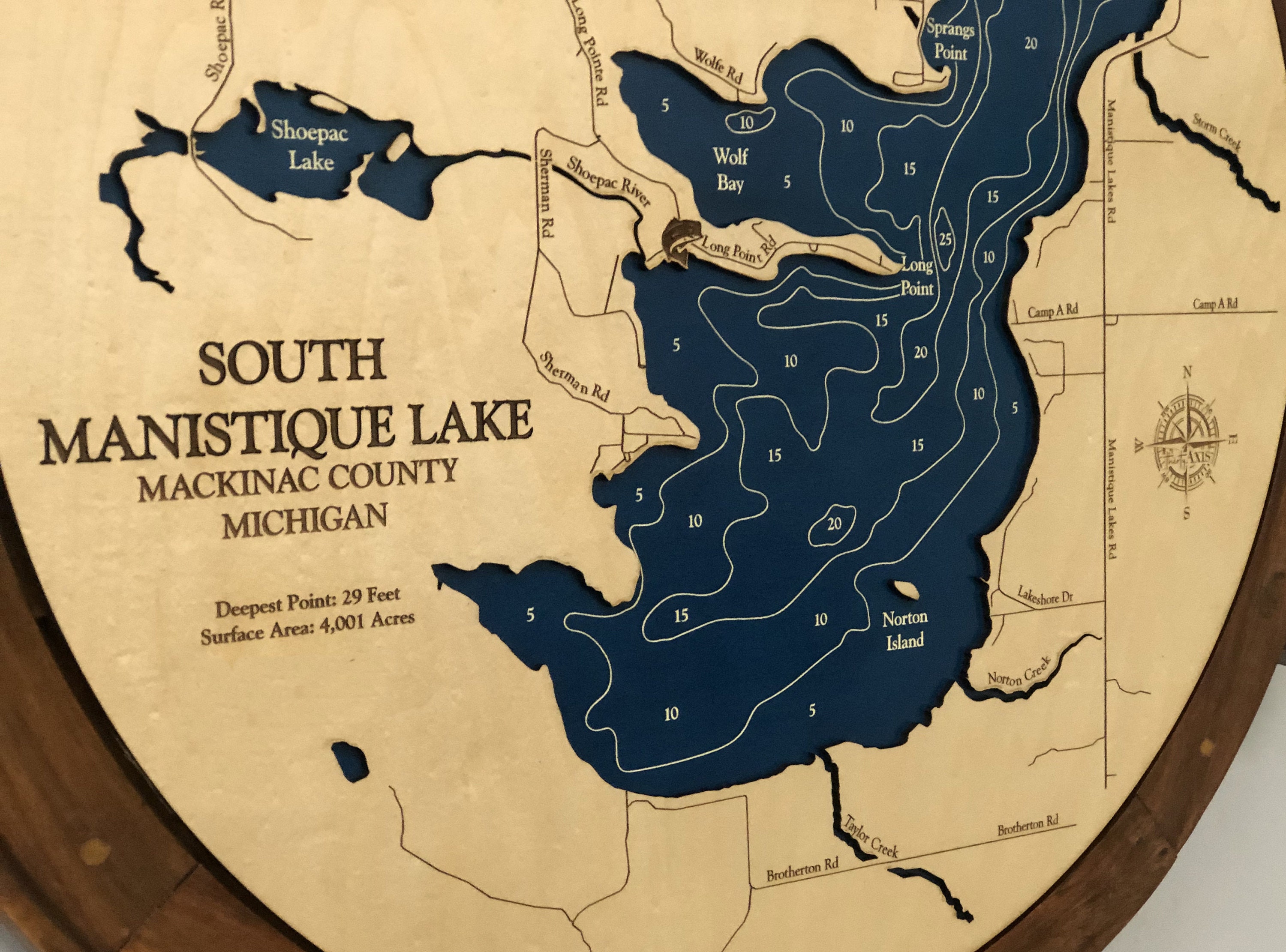 South Manistique Lake Map Manistique Lake Custom Wood Map Etsy