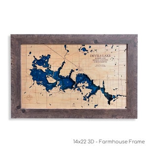 Teufels See Karte, Teufels See, Benutzerdefinierte See Karte, Holz See Karte, 3D Wandkunst, Konturkarte, See Haus Dekor, See Karte, Tiefen Karte, See Kunst