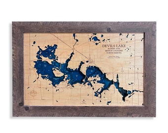 Devil's Lake Map, Devil's Lake, Custom Lake Map, Wood Lake Map, 3D Wall Art, Contour Map, Lake House Decor, Lake Map, Depth Map, Lake Art