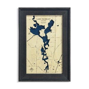Lake Tichigan Map, Tichigan Lake, Custom Lake Map, Custom Lake Sign, Wood Lake Map, 3D Lake Map, 3D Wood Maps, Lake Gift, Lake House Decor