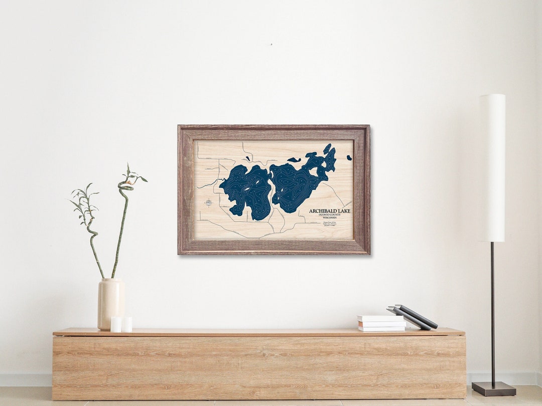 Archibald Lake Wisconsin Custom Wood Map Art 3D Wall Art Contour Map