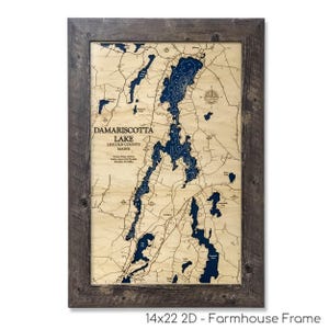 Damariscotta Lake, Custom Wood Map, 3D Wall Art, Contour Map, Lake House Decor, Lake Map, Depth Map, Lake Gift, Lake House, Lake Art