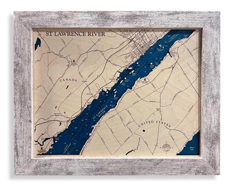 St Lawrence River Map, Custom Wood Map, 3D Wall Art, Contour Map, Lake House Decor, Lake Map, Lake Sign, Depth Map, Lake Gift, Lakehouse