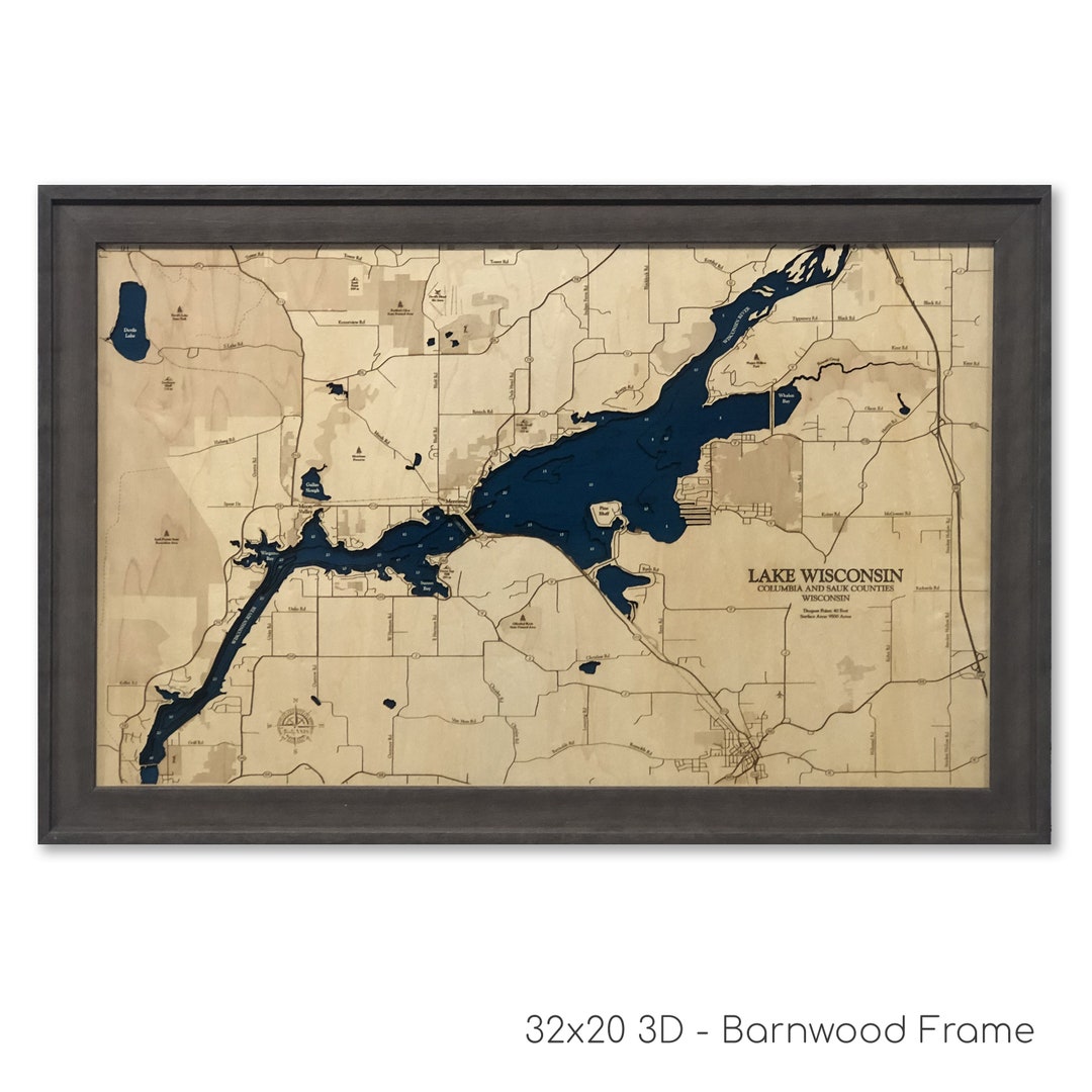 Lake Wisconsin Custom Wood Map 3D Wall Art Contour image