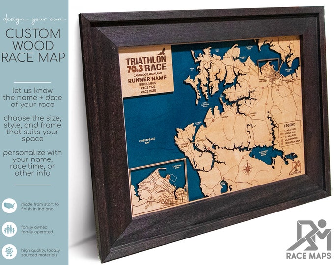 Custom Race Map, Marathon Map, Triathlon Map, Marathon Gift, Athlete Gift, Gifts for Athletes, Gifts for Runners, Gifts for Cyclists