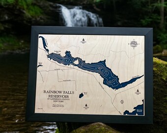 Rainbow Falls Reservoir Map, Lake House Gift, 3D Lake Map, Wood Lake Sign, Lake Sign, Lake House Decor, Lake House Art, Housewarming Gift