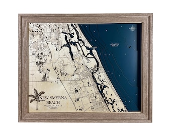 New Smyrna Beach Map, Florida Map, Beach House Decor, Beach House Gift, Wedding Gift, Wedding Map, Honeymoon Gift, Vacation Map