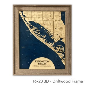 Kaart Redington Beach, kaart Florida, bord Florida, huwelijkscadeau, houten 3D-kaart, cadeau Florida, decor strandhuis, 3D-kaart, kaart strand, stranddecor