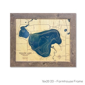 Mapa del lago amarillo, mapa de madera personalizado, arte mural 3D, mapa de contorno, decoración de la casa del lago, mapa del lago, letrero del lago, mapa de profundidad, regalo del lago, casa del lago