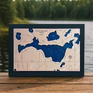Black Oak Lake Map, Wood Lake Map, Custom Wood Map, 3D Lake Map, 3D Wood Map, Custom Lake Sign, Lake House Decor, Lake House Sign, Lake Gift