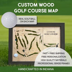 Custom Wood Golf Course Map – Personalized Engraved Artwork | Handcrafted 2D Wooden Maps