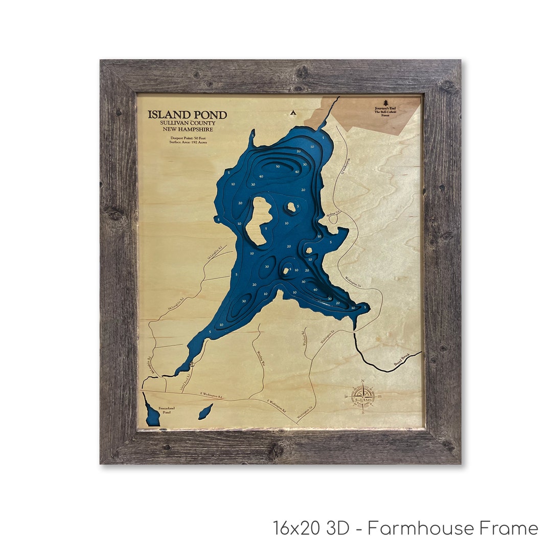 Island Pond, Island Pond Map, Lake Map, Custom Lake Sign, Lake Art, 3D