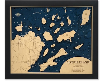 Apostle Islands - Custom Wood Map - Dimensional Wall Art - Contour Map - Lake House Decor - Topographical Map - Depth Map - Lake Home Gift