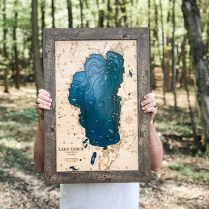 Lake Tahoe, Custom Wood Map, 3D Wall Art, Contour Map Lake House Decor, Lake Map, Depth Map, Lake Gift, Lake House, Lake Art