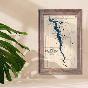 Itinérance du lac, carte du lac, carte personnalisée du lac, carte du lac en bois, art mural 3D, carte des contours, décoration de la maison du lac, carte du lac, carte de la profondeur, art du lac