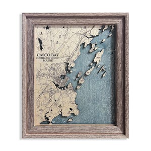 Casco Bay Map, Peaks Island, Chebeague Island, Maine Sign, Custom Maine Map, Casco Bay, Beach House Decor, 3D Map, Beach Map, Beach Decor