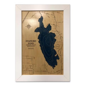 Mapa del estanque de Stafford, arte del lago, mapa de madera personalizado, arte mural 3D, mapa de contorno, decoración de la casa del lago, mapa del lago, mapa de profundidad, regalo del lago, arte en madera, mapas de madera