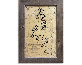 Herrington Lake Map, Herrington Lake, Custom Lake Map, Wood Lake Map, 3D Art, Contour Map, Lake House Decor, Lake Map, Depth Map, Lake Art