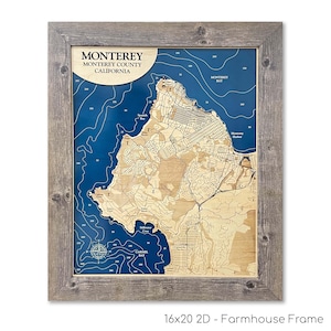 Engraved Wood Map, Monterey Bay California, Custom Beach Decor image 1