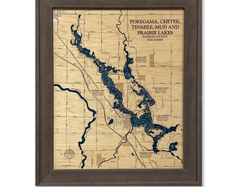 Pokegama Lake Map, Chetek Lake Map, 3D Wall Art, Prairie Lake Map, Pokegama Chain, Lake House Decor - Lake Map - Depth Map, Lake Art - 3D