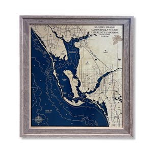 Gasparilla Sound Map, Charlotte Harbor Map, Sanibel Map, Cape Coral Map, Wood Beach Map, Wood 3D Map, Custom Wood Map, Beach House Gift