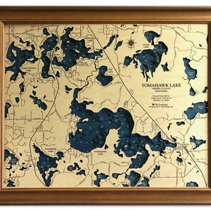 Tomahawk Lake - Custom Wood Map -  Art - 3D Wall Art - Contour Map - Lake House Decor - Lake Map - Depth Map - Lake Art - Wood Maps - Gift